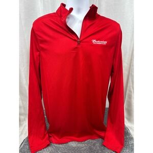 Budweiser Clydesdales Mens M Red Quarter Zip Pullover Perform Long Sleeve Shirt